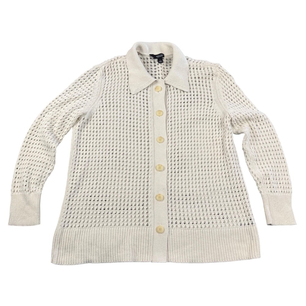 Simply Vera Vera Wang Pointelle Cardigan Womens Large Cream Coastal Grandmother - Picture 7 of 10